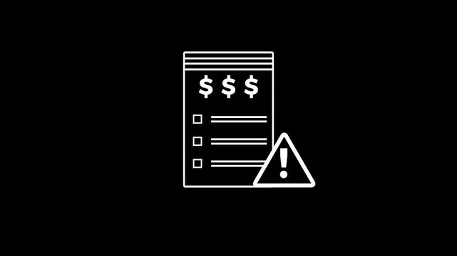 Financial bill invoice with dollar symbols and warning alert icon on black background