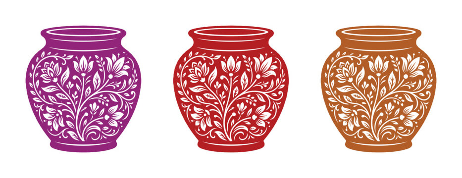 Decorative ceramic pots set, colorful floral pattern planters for home and garden