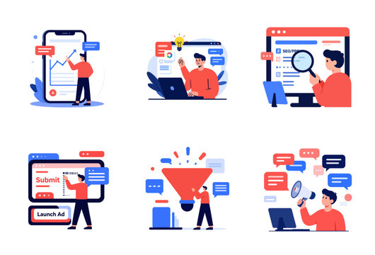 Modern Business Illustration: Analyzing PPC Campaigns and Online Advertising Strategy Using Analytics and Tools