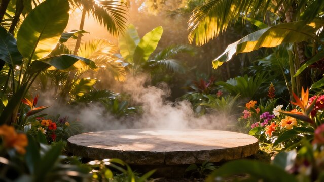 Tropical garden with stone platform