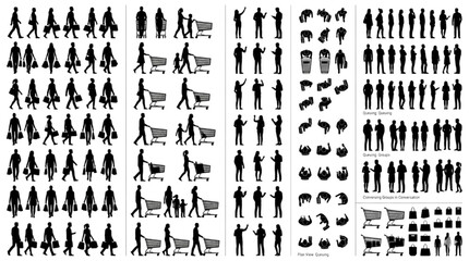 Comprehensive CAD-ready vector silhouettes featuring diverse people, animals, and objects for architectural rendering, urban planning, and landscape design visualizations © kasun