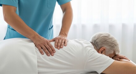 Fototapeta premium This is a patient lying down receiving back treatment.