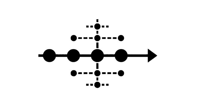 Vector illustration of abstract timeline infographic with branching nodes and connection points on a transparent background