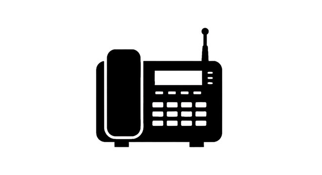Vector illustration of black silhouette icon of a cordless landline telephone with an antenna on a transparent background