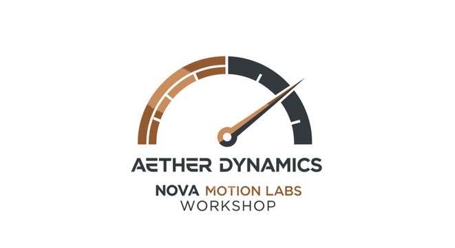 Aether Dynamics Nova Motion Labs Workshop Logo with Speedometer Graphic.