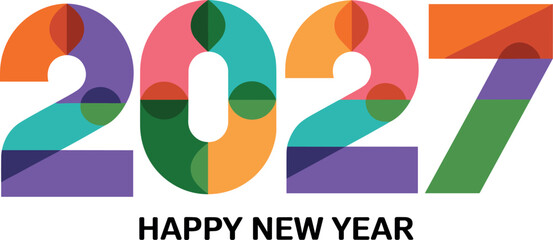 Happy New Year 2027 colorful geometric typography design with abstract shapes for holiday celebration greeting cards and corporate calendar banners © MdAbdur