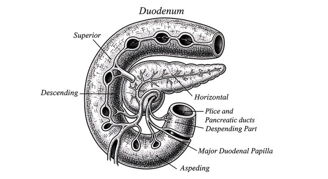 Anatomy of the human duodenum intestine.