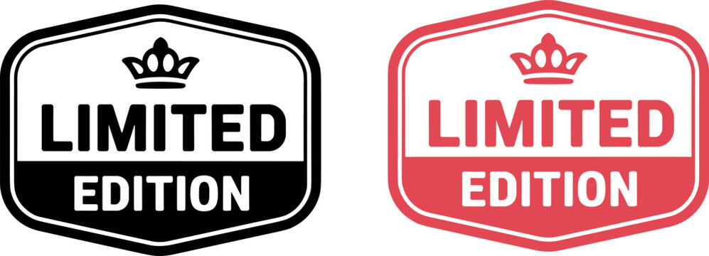 Set of premium limited edition vector badges with crown icons in black and red colors for product marketing promotion