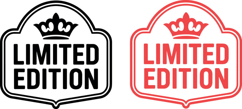 Set of premium limited edition vector badges with crown icons in black and red colors for product marketing promotion