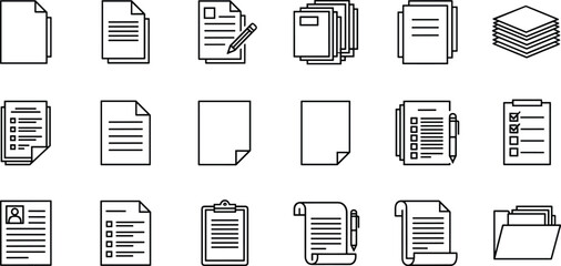 Document icons in line art style, paper, clipboard, folder, checklist, notes, productivity symbols, vector illustration design © MstHena