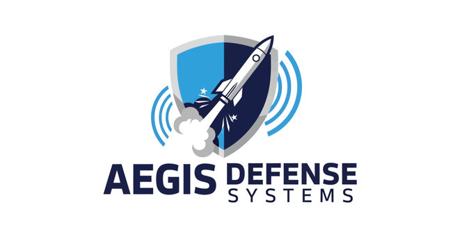 Modern security logo rocket launching from shield with defensive imagery
