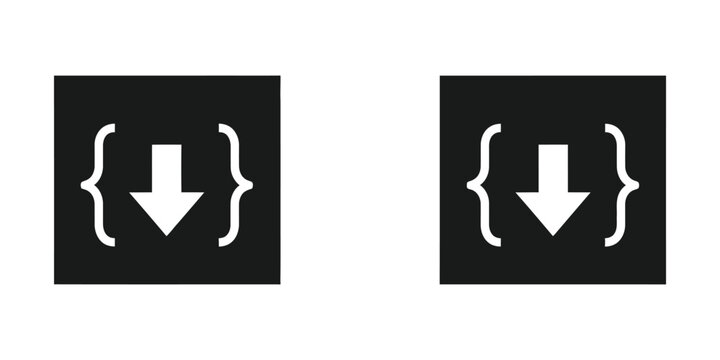 Code brackets with down arrow icon for download or data transfer, icon commonly signifies