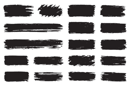Rough brush square, rectangle frame with torn edges and jagged borders. Square and rectangle shapes for text boxes, vintage paper texture with rough brush black ink strokes. Vector illustration