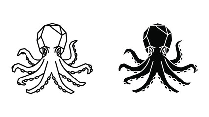 Two stylized octopus illustrations with geometric heads © JahidulStockk