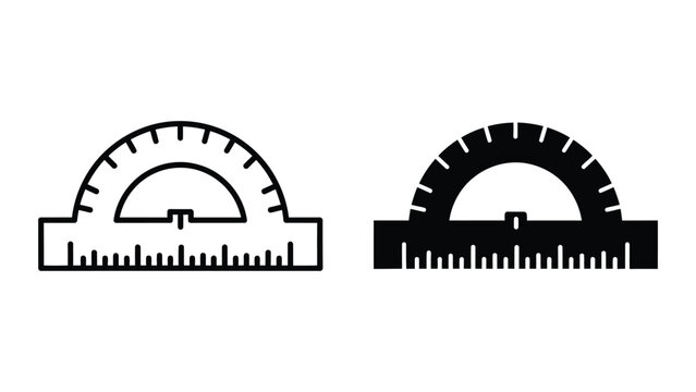 Black and white protractor and ruler set for geometry