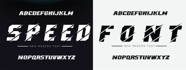 Speed sport font, automotive type for modern dynamic logo, headline, auto car branding and merchandise, typography and packaging. Wide bold italic letters, vector typographic design © Geniusa
