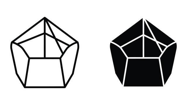 Isometric pentagonal prism wireframe with solid version