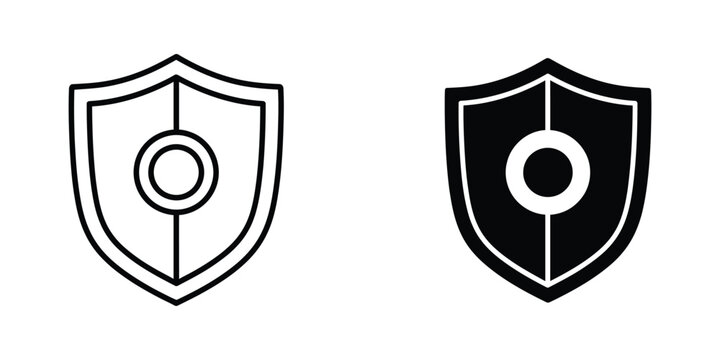 Shield with target or focus point icon in outline and glyph vector illustration security strategy