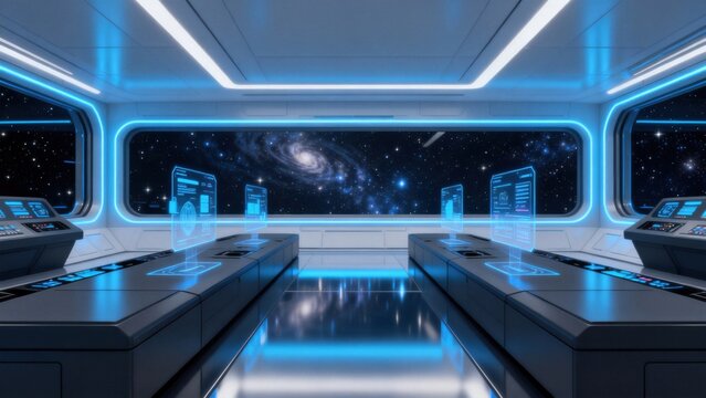 Futuristic spaceship control room