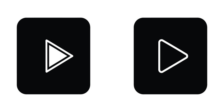 Play button icon for media playback in outline and solid black versions with user interface