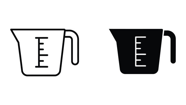 Black and white measuring cup icon set with handle
