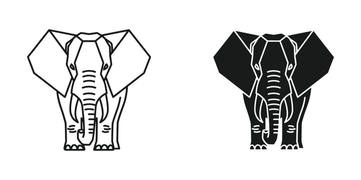 African elephant front view wildlife and nature icon vector set with elephant wildlife majestic