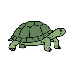Fototapeta premium A cartoon turtle walks slowly on land with its shell and legs.