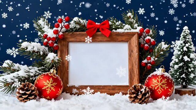 Christmas decoration with frame and snow