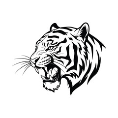 Obraz premium A fierce tiger head illustration shows an angry animal with open mouth.