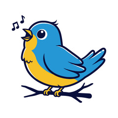 Fototapeta premium A blue and yellow bird sings sweetly on a branch outdoors