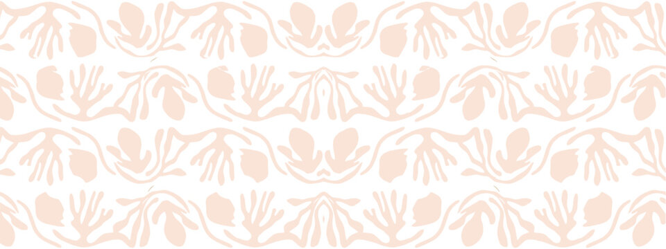 Repeating beige floral arabesque pattern in seamless style