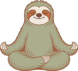 Fototapeta premium A cute cartoon sloth sitting in a calm lotus position while practicing meditation and finding inner peace