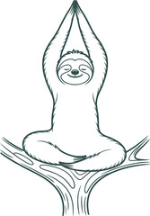 Fototapeta premium A happy sloth sitting in a tree branch in a yoga pose to celebrate International Yoga Day with mindfulness and peace