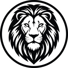 Obraz premium Majestic Lion Head Vector Logo with Bold Mane in a Minimalist Circular Badge Design for Sports and Business Branding