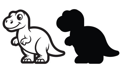 Cute Dinosaur Vector, T-Rex Cartoon Illustration, Black and White Dino Line Art, Kids Dinosaur T-Shirt Design © Noyon