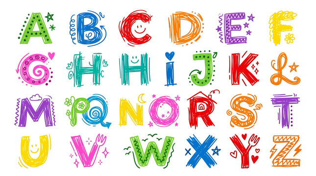 Creative hand-drawn alphabet letters with fun doodles and playful designs for educational and artistic use