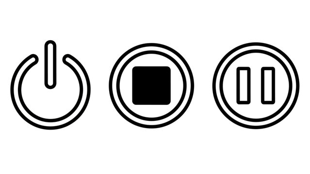 Power stop pause button icons with power icon multimedia interface previous technology illustration operation