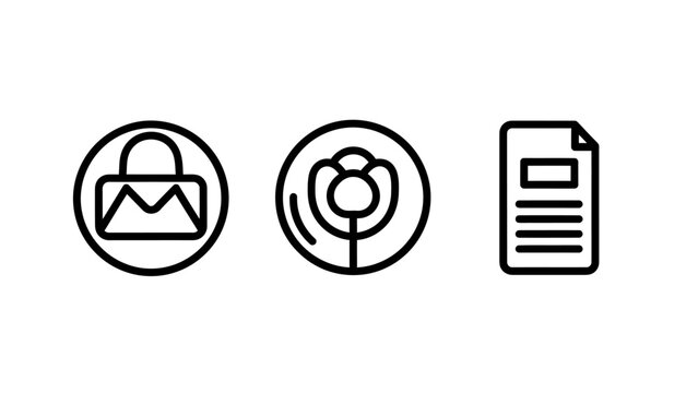 Icon set: image flower document with document information collection illustration artistic template interface representation