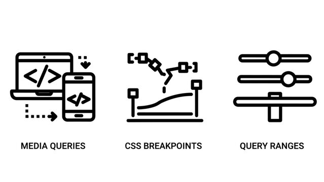 Icons for media queries css breakpoints query ranges in web design breakpoints responsive development technology interface illustration abstract background programming software