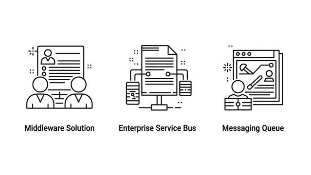 Icons representing middleware solutions enterprise service bus messaging queues with middleware solutions enterprise messaging technology software architecture integration computer abstract