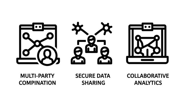 Multi-party computation secure data sharing collaborative analytics icons with data driven collaboration analytics security technology connection information business teamwork communication