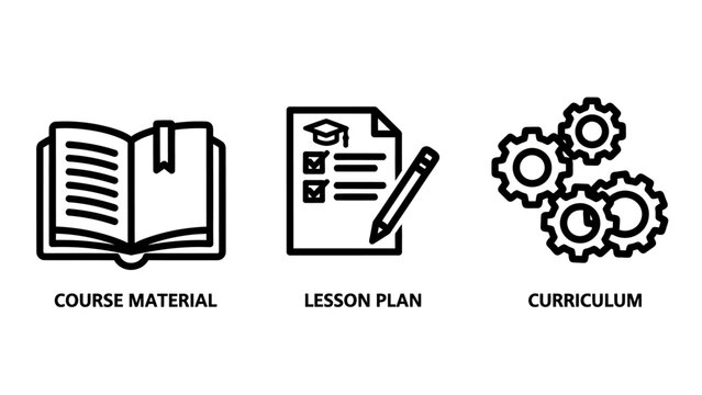 Course material lesson plan curriculum educational outline icons for learning with graduation cap academic year material curriculum education learning teaching knowledge university academic