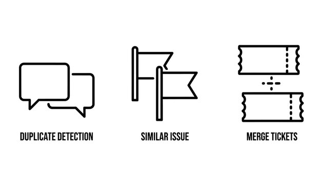 Duplicate detection similar issue identification merge tickets line icons set with duplicate detection communication document customer helpdesk management workflow analysis identification