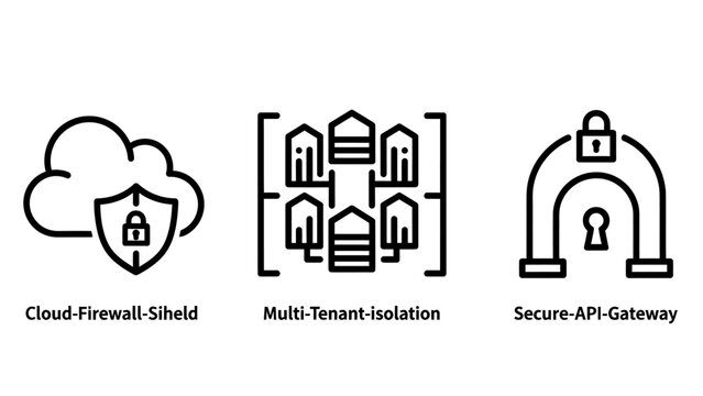 Cloud firewall shield multi-tenant isolation secure api gateway cybersecurity concept icons with cyber defense firewall security isolation protection information technology infrastructure