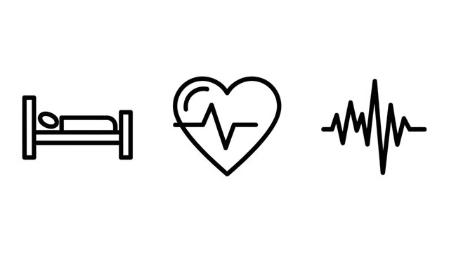 Medical and healthcare icon set featuring hospital bed for patient heart with pulse line and ekg heartbeat signal vector illustration healthcare hospital heartbeat cardiology monitoring medicine