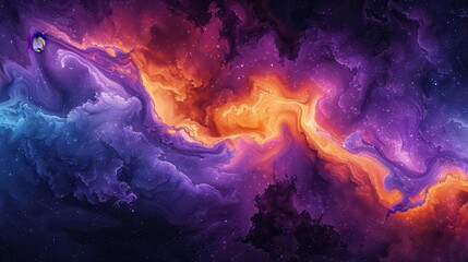 Obraz premium Mystical Nebula with Vibrant Purple, Orange, and Blue Clouds, Ethereal Light Effects, and Starry Sky, Futuristic Space Artwork