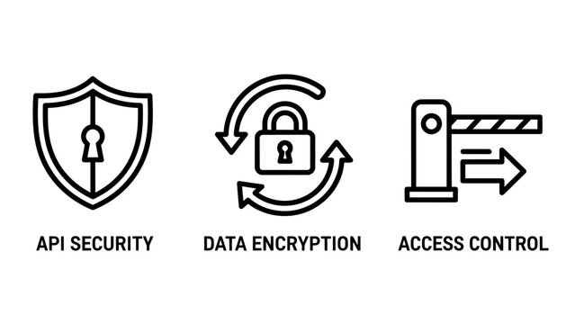 Cybersecurity and network protection icon set showing encryption and access control systems with security encryption protection cybersecurity information technology business corporate password