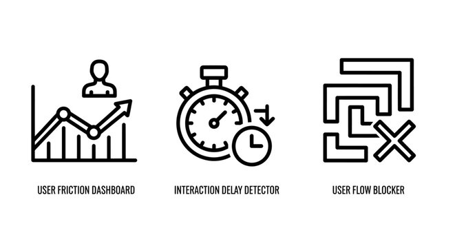 Growth performance integration efficiency and user flow blocker line icons with performance integration efficiency business stopwatch deadline navigation obstacles analysis statistics