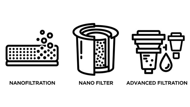 Water filtration and advanced purification technology icons with filtration purification technology treatment advanced resource environment chemistry purifier industrial membrane solution