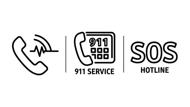 Emergency services and 911 hotline help icons set with emergency communication assistance telephone dispatch security response operator protection interface information assistant business